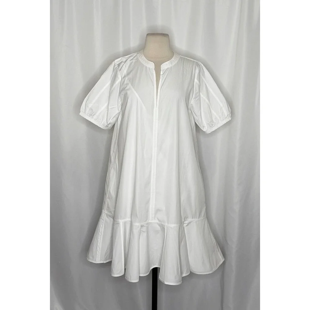 NWT!! J. CREW Delilah Dress Cotton Poplin Solid White Mini Ruffle Small‎ Tall ST